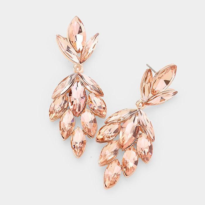 Peach Crystal Marquise Cluster Evening Earrings - Jewelry Store by Erik Rayo