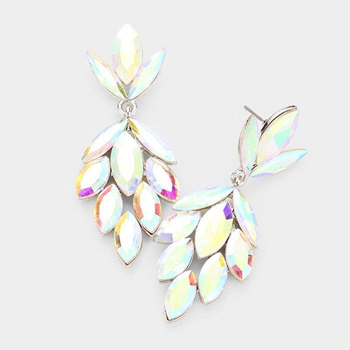 Silver Crystal Marquise Cluster Evening Earrings - Jewelry Store by Erik Rayo