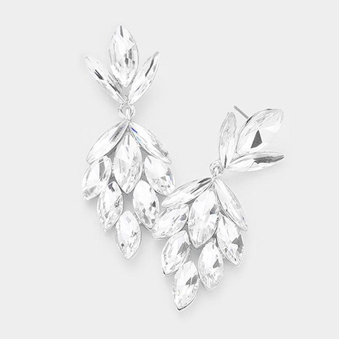 Silver Crystal Marquise Cluster Evening Earrings - Jewelry Store by Erik Rayo