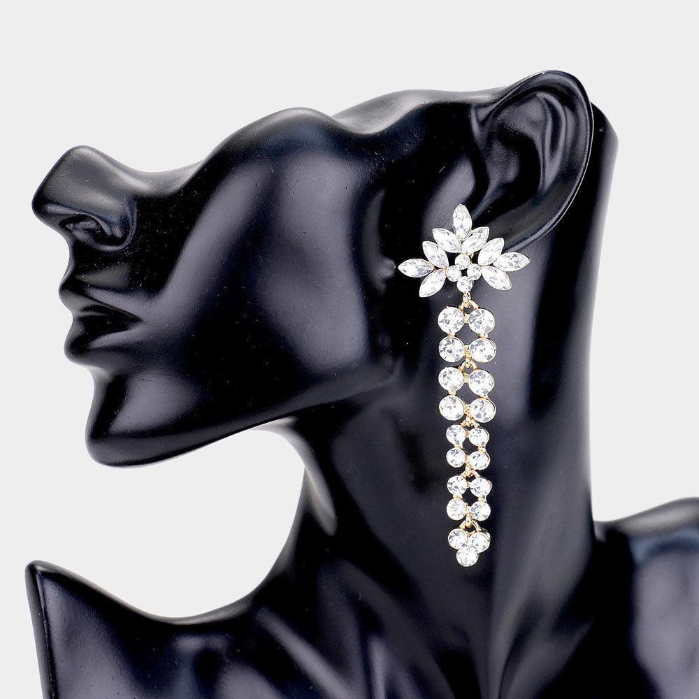 Gold Crystal Marquise Drop Evening Earrings - Jewelry Store by Erik Rayo