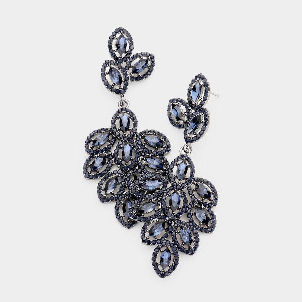 Blue Glass Crystal Marquise Cluster Drop Evening Earrings - Jewelry Store by Erik Rayo