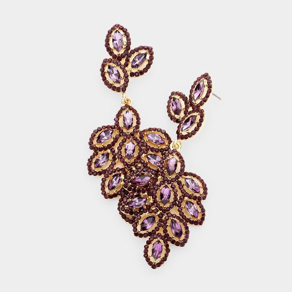 Purple Glass Crystal Marquise Cluster Drop Evening Earrings - Jewelry Store by Erik Rayo