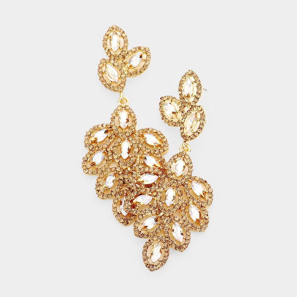 Gold Glass Crystal Marquise Cluster Drop Evening Earrings - Jewelry Store by Erik Rayo
