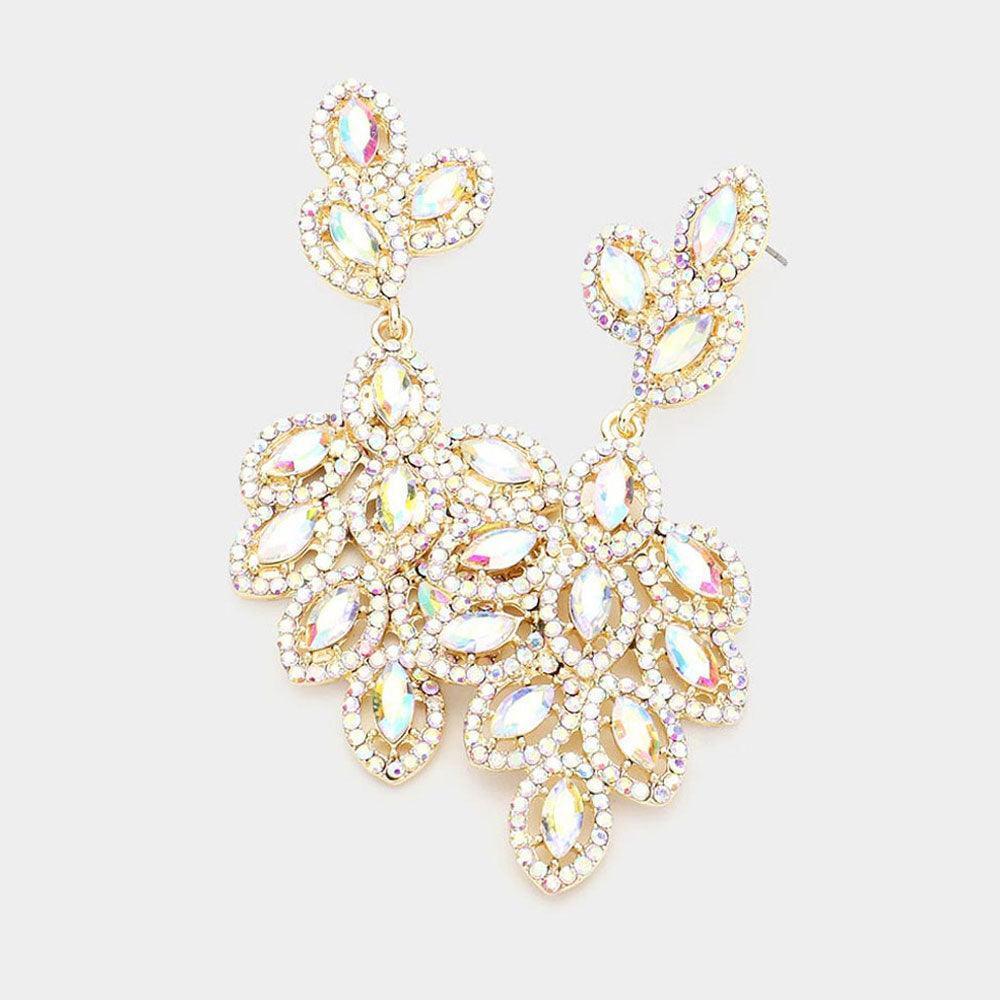 Gold Glass Crystal Marquise Cluster Drop Evening Earrings - Jewelry Store by Erik Rayo
