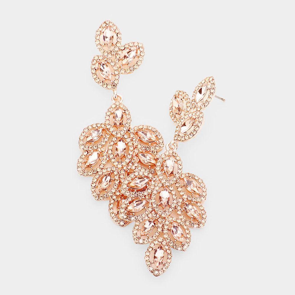 Peach Glass Crystal Marquise Cluster Drop Evening Earrings - Jewelry Store by Erik Rayo