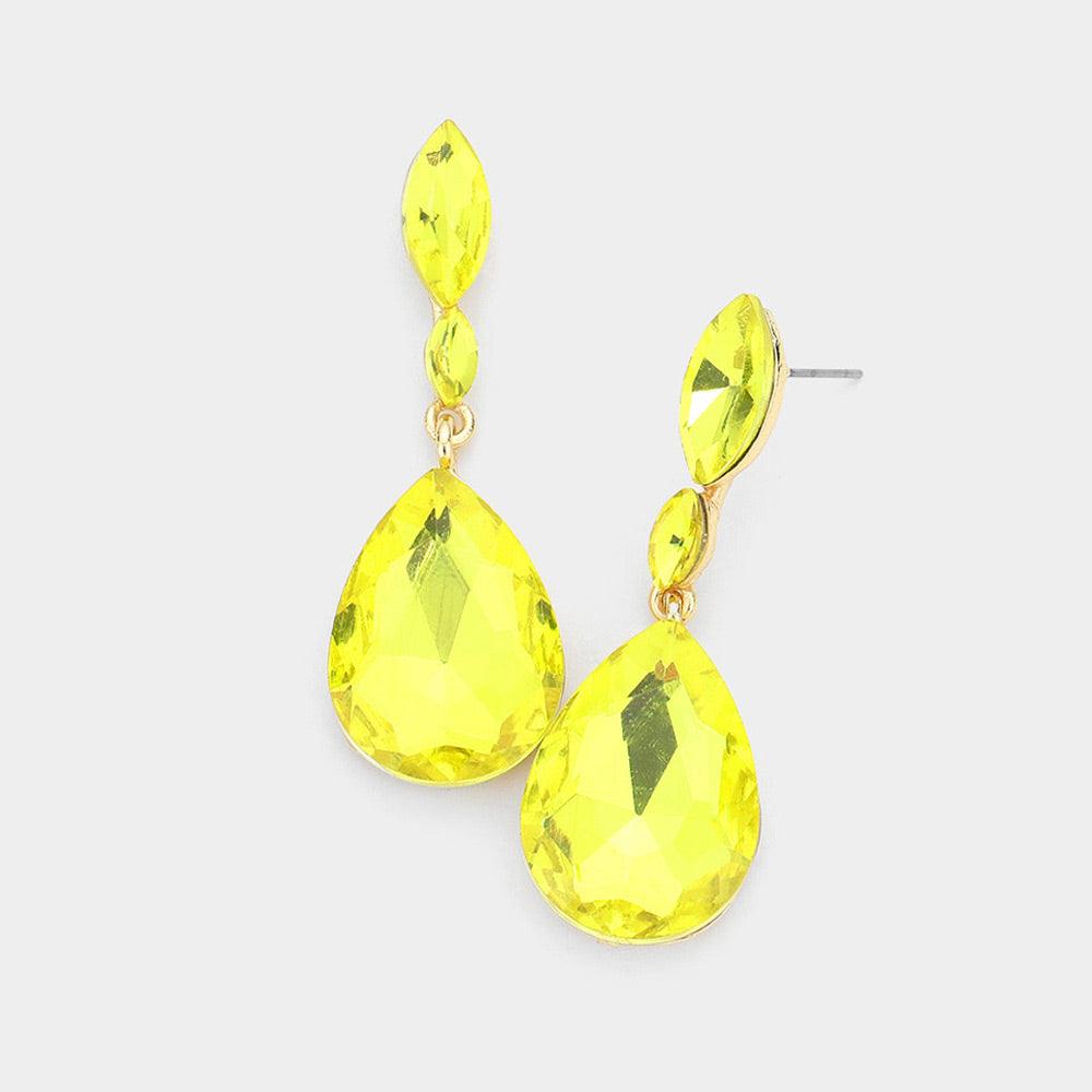 Yellow Double Marquise Stone Teardrop Link Dangle Evening Earrings