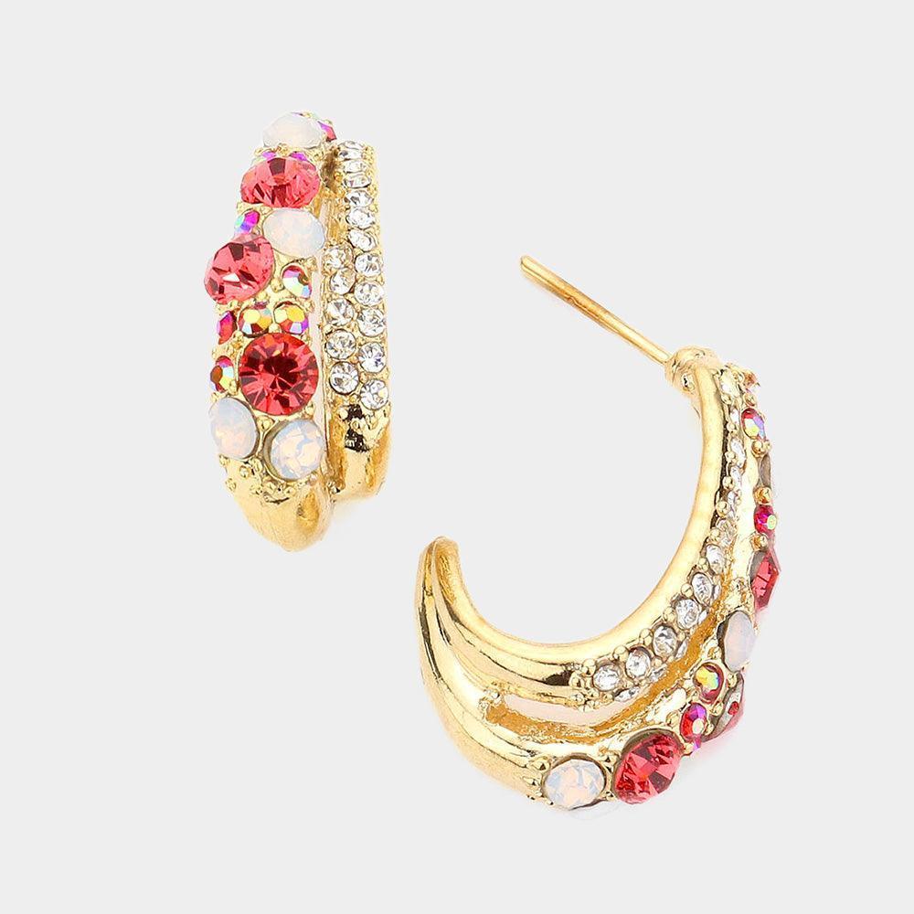 Gold Crystal Rhinestone Bubble Half Hoop Earrings - Jewelry Store by Erik Rayo