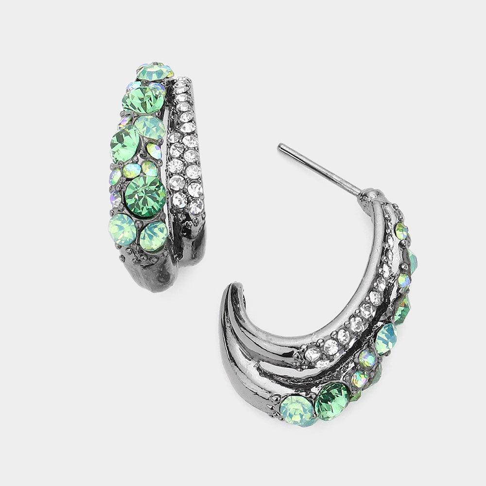 Hematite Crystal Rhinestone Bubble Half Hoop Earrings - Jewelry Store by Erik Rayo