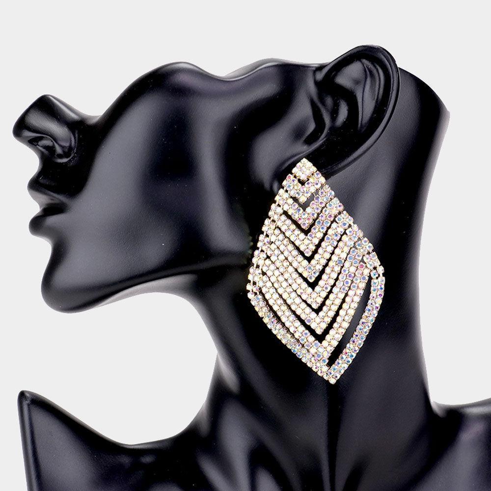 Gold Rhinestone V-Shape Rhombus Evening Earrings - Jewelry Store by Erik Rayo