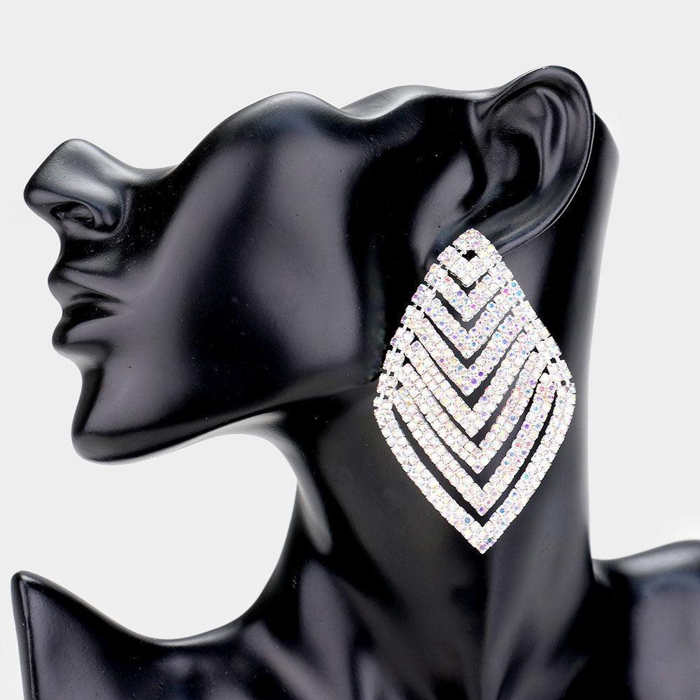 Silver Rhinestone V-Shape Rhombus Evening Earrings - Jewelry Store by Erik Rayo