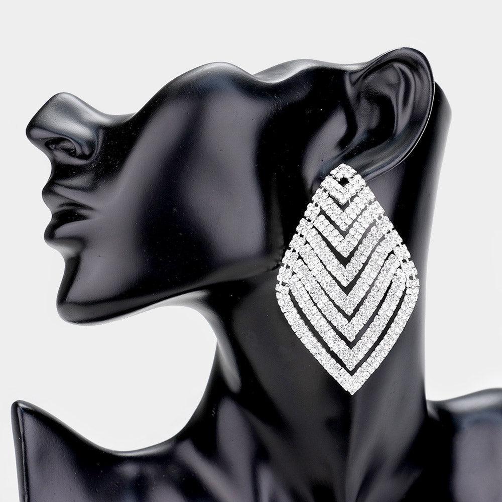 Silver Rhinestone V-Shape Rhombus Evening Earrings - Jewelry Store by Erik Rayo