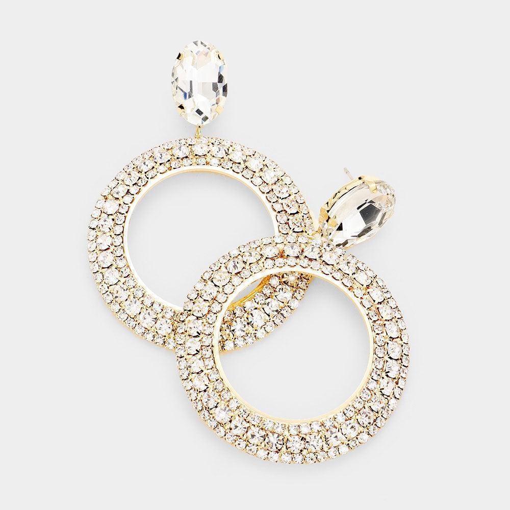 Gold Crystal Rhinestone Open Circle Dangle Evening Earrings - Jewelry Store by Erik Rayo
