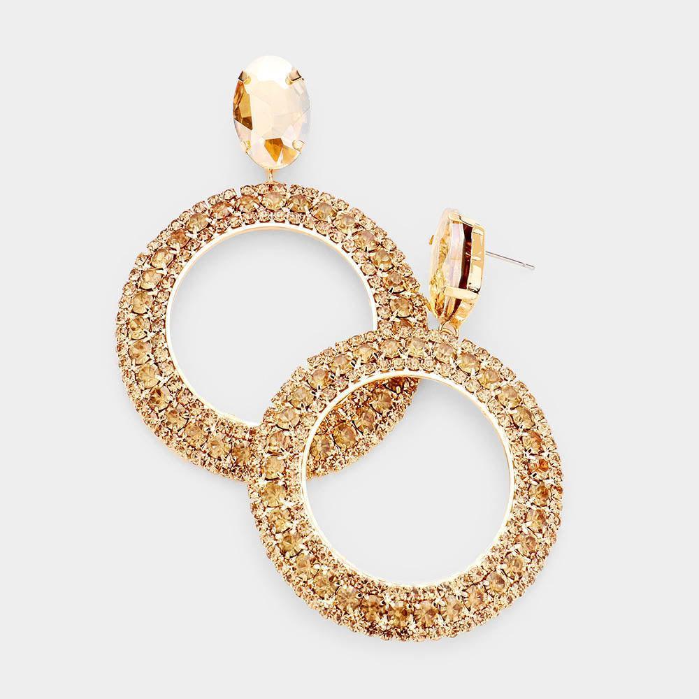 Gold Crystal Rhinestone Open Circle Dangle Evening Earrings - Jewelry Store by Erik Rayo