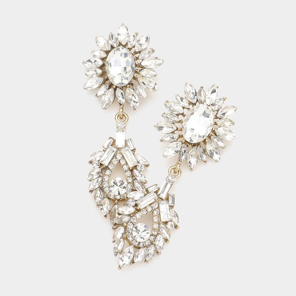 Gold Crystal Rhinestone Sunflower Evening Earrings - Jewelry Store by Erik Rayo