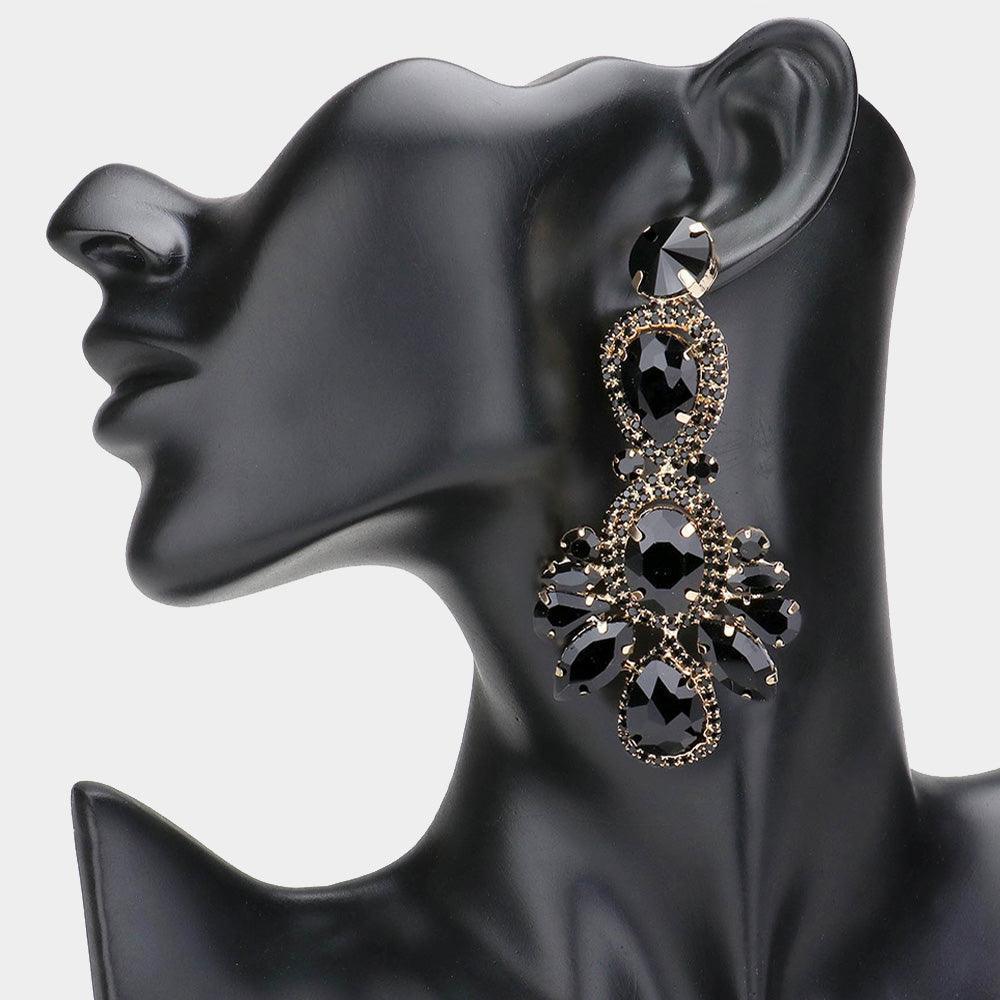 Black Crystal Rhinestone Pave Drop Evening Earrings - Jewelry Store by Erik Rayo