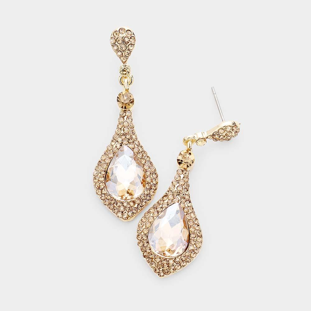 Teardrop Crystal Rhinestone Pave Evening Earrings