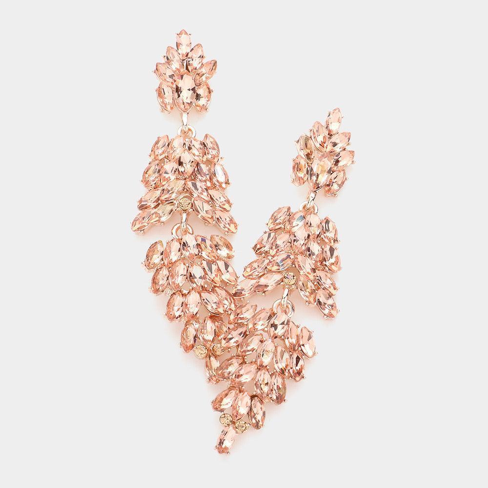 Peach Marquise Crystal Cluster Drop Evening Earrings - Jewelry Store by Erik Rayo
