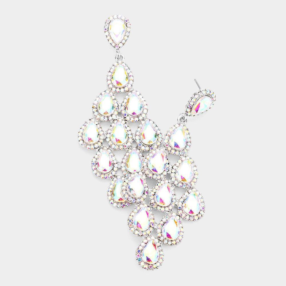 Silver Rhinestone Trim Teardrop Cluster Vine Evening Earrings - Jewelry Store by Erik Rayo