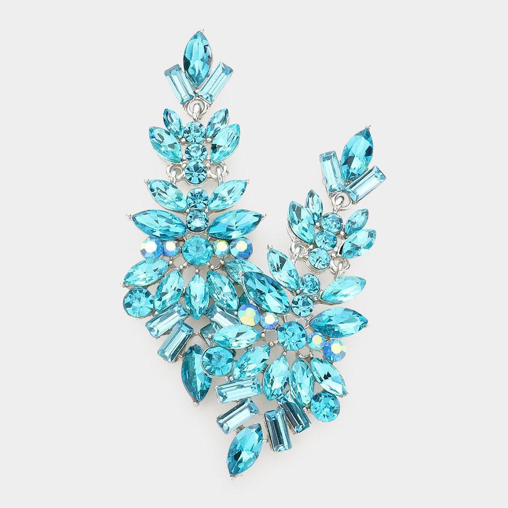 Aqua Marquise Stone Cluster Evening Earrings - Jewelry Store by Erik Rayo