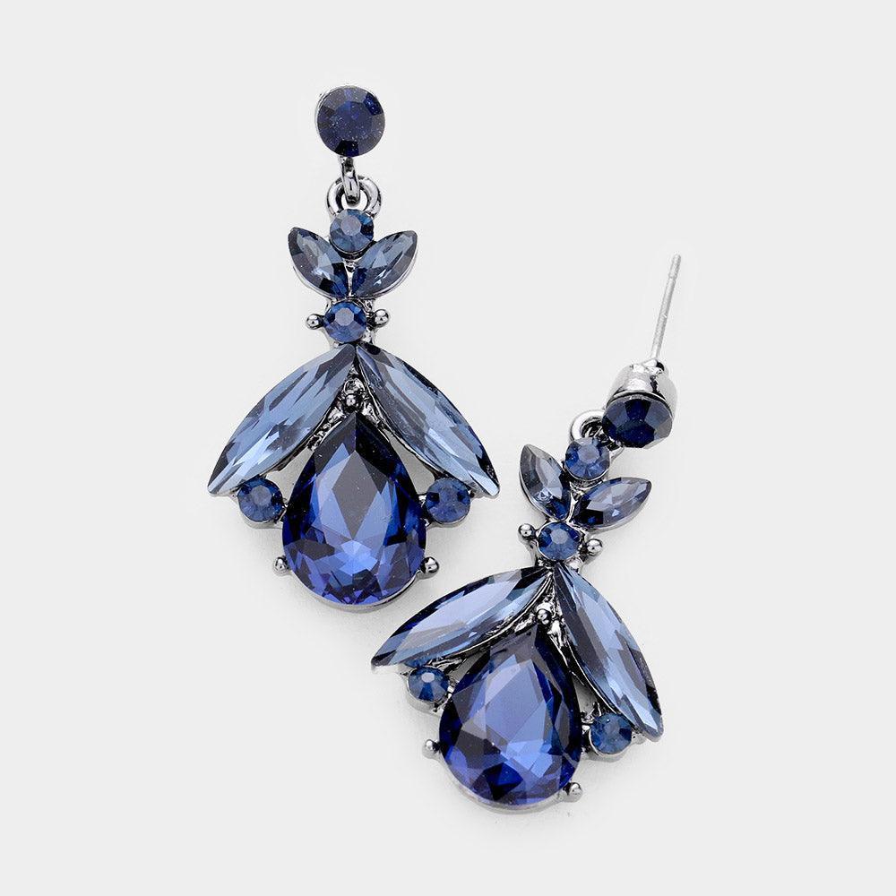 Blue Teardrop Crystal Marquise Evening Earrings - Jewelry Store by Erik Rayo