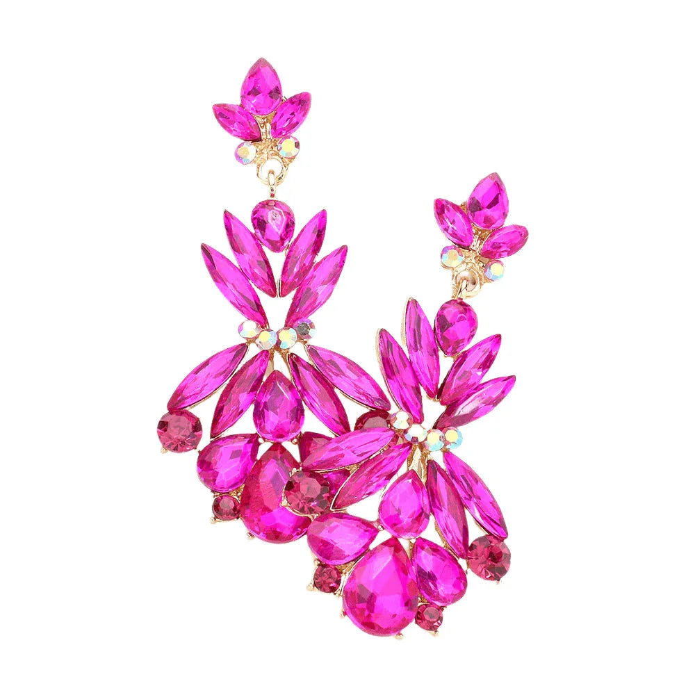 Fuchsia Multi Stone Cluster Dangle Evening Earrings - Jewelry Store by Erik Rayo