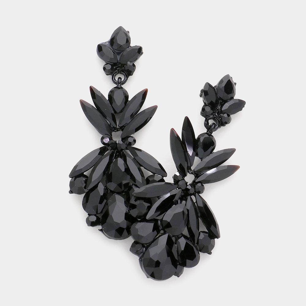 Black Multi Stone Cluster Dangle Evening Earrings - Jewelry Store by Erik Rayo