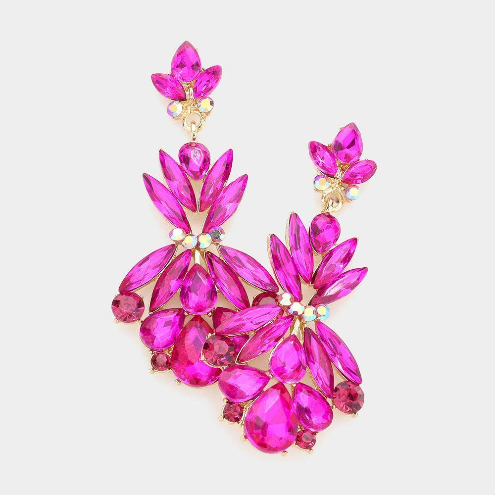 Fuchsia Multi Stone Cluster Dangle Evening Earrings - Jewelry Store by Erik Rayo