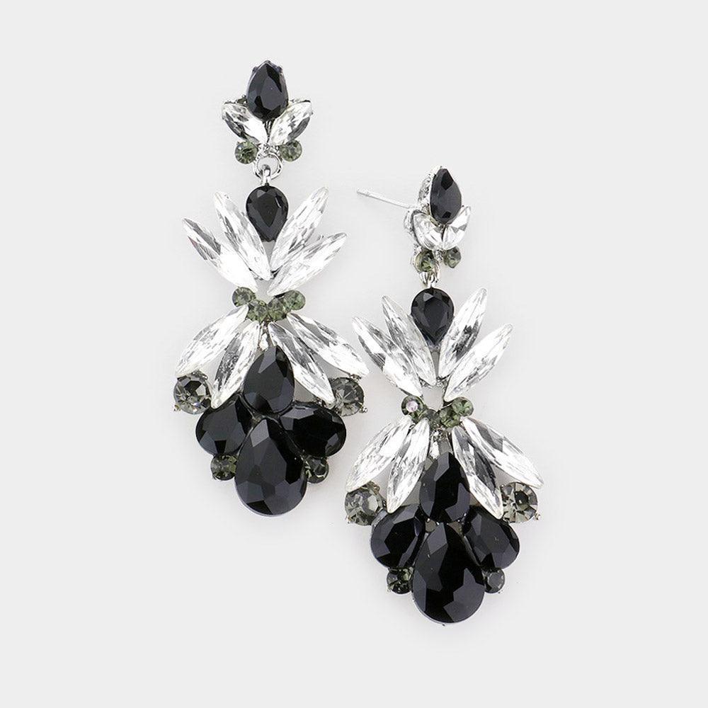 Black Multi Stone Cluster Dangle Evening Earrings - Jewelry Store by Erik Rayo