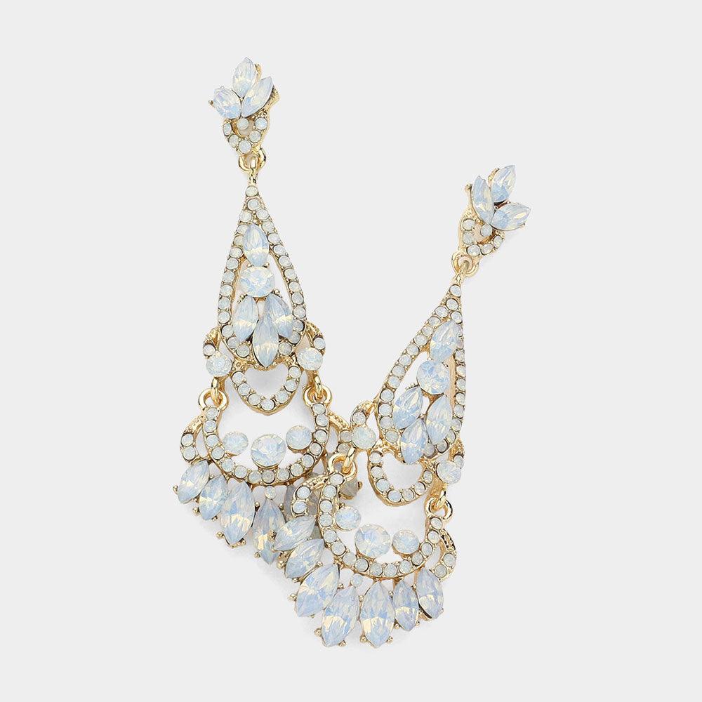 White Crystal Rhinestone Chandelier Evening Earrings