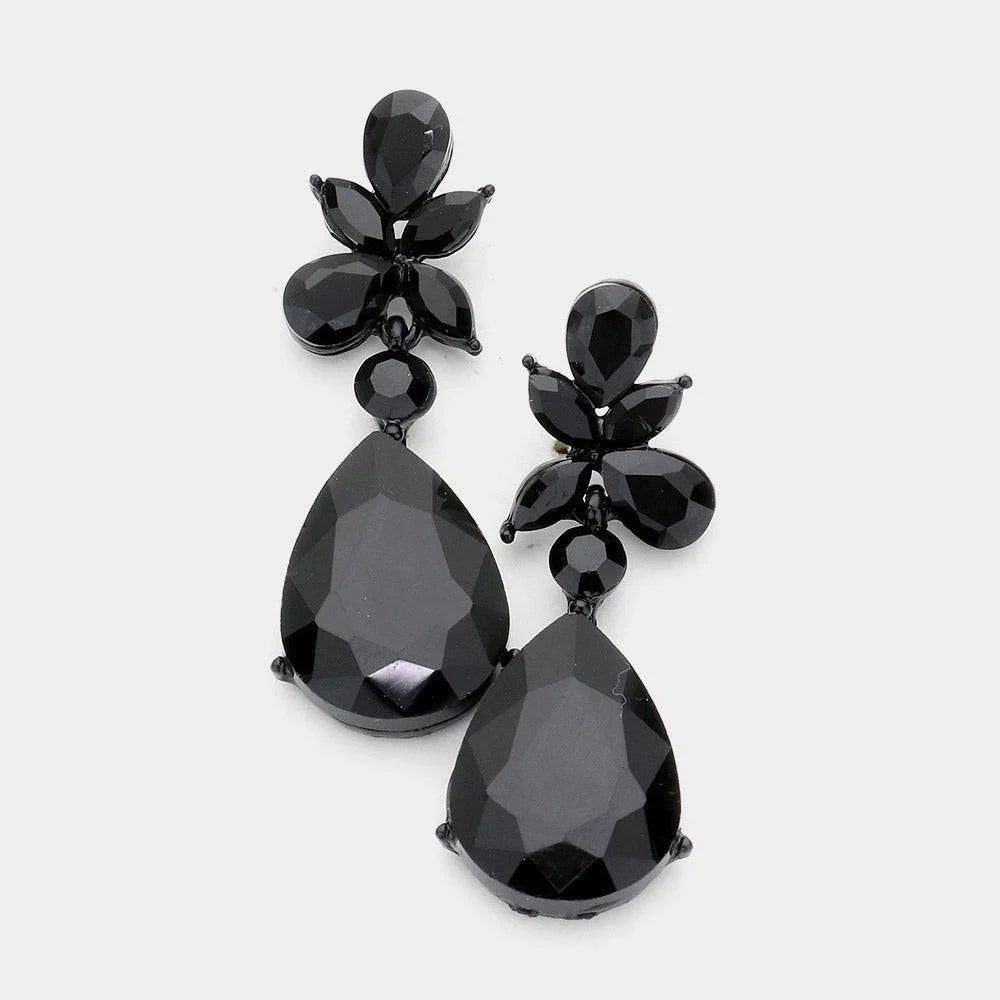 Black Teardrop Stone Dangle Evening Earrings - Jewelry Store by Erik Rayo