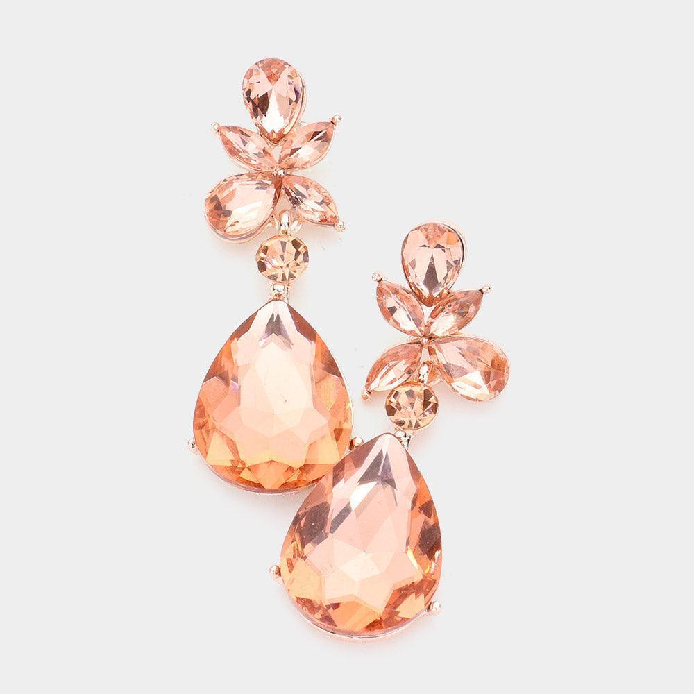 Peach Teardrop Stone Dangle Evening Earrings - Jewelry Store by Erik Rayo