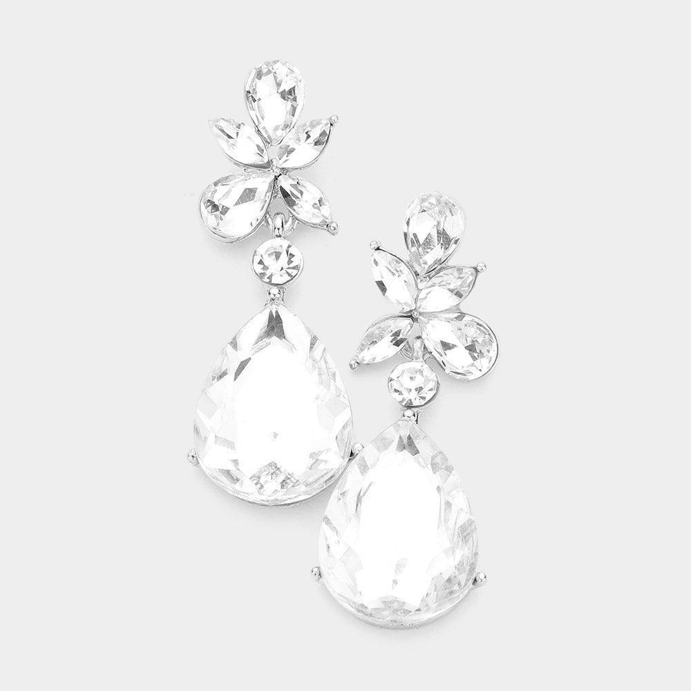 Silver Teardrop Stone Dangle Evening Earrings - Jewelry Store by Erik Rayo