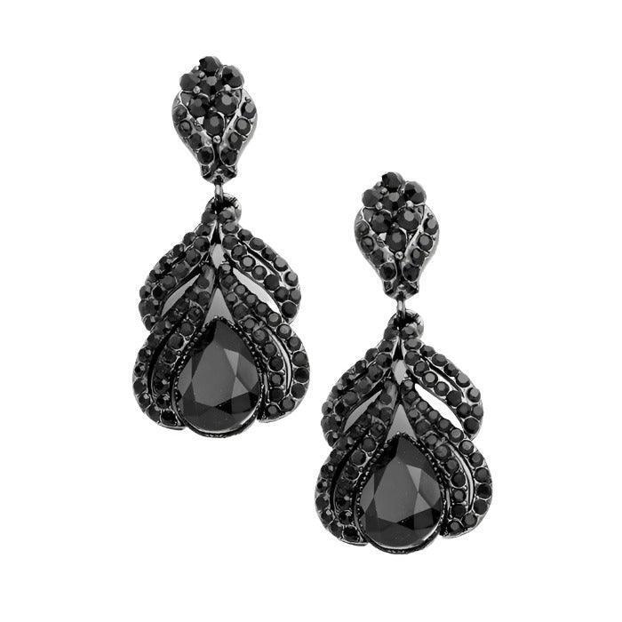 Black Crystal Rhinestone Arabian Teardrop Evening Earrings - Jewelry Store by Erik Rayo