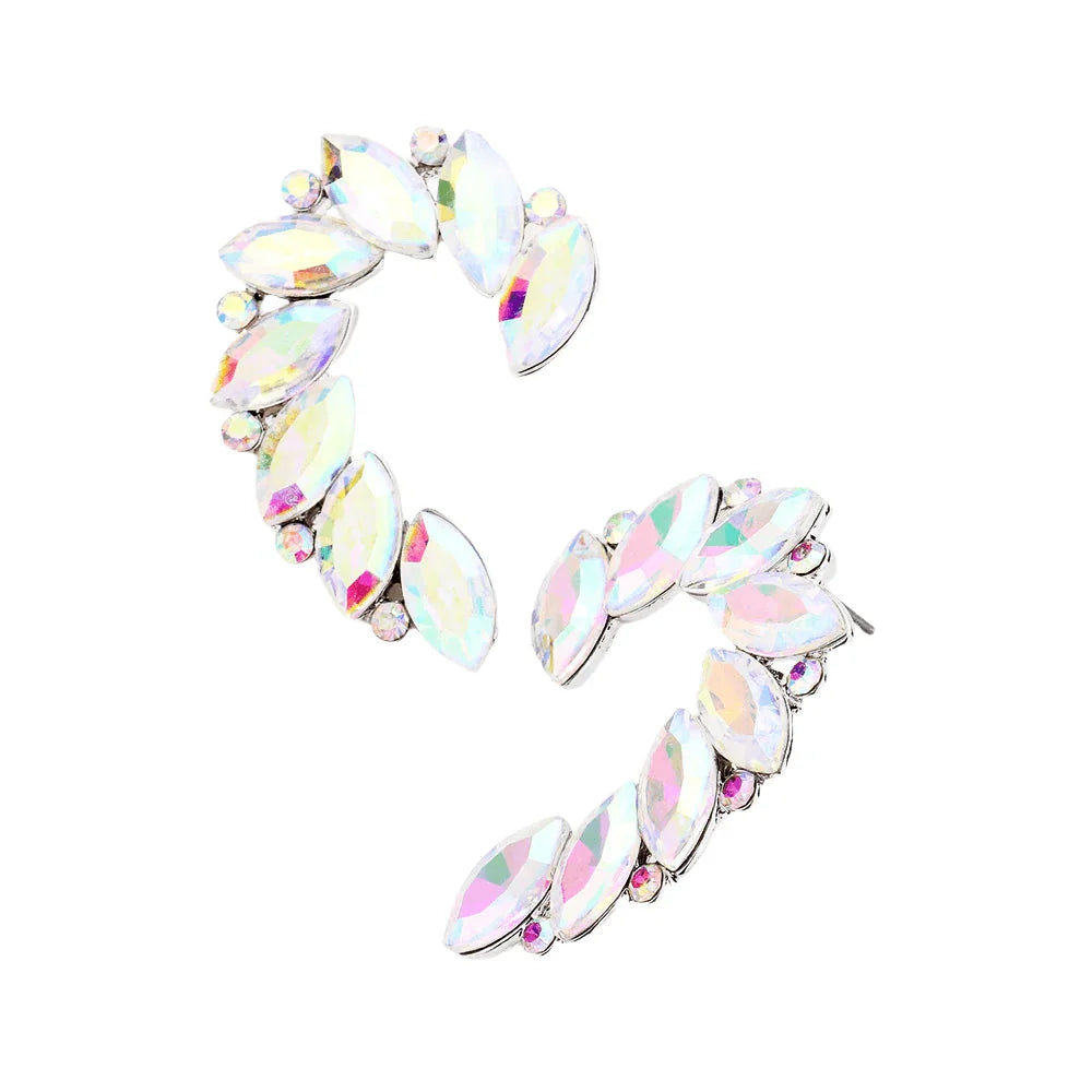 Silver Crystal Marquise Accented Evening Earrings - Jewelry Store by Erik Rayo