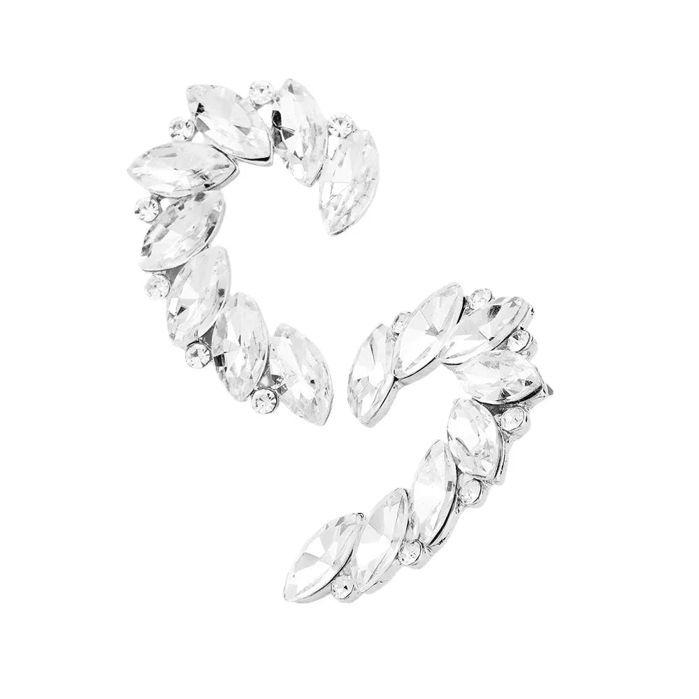 Silver Crystal Marquise Accented Evening Earrings - Jewelry Store by Erik Rayo