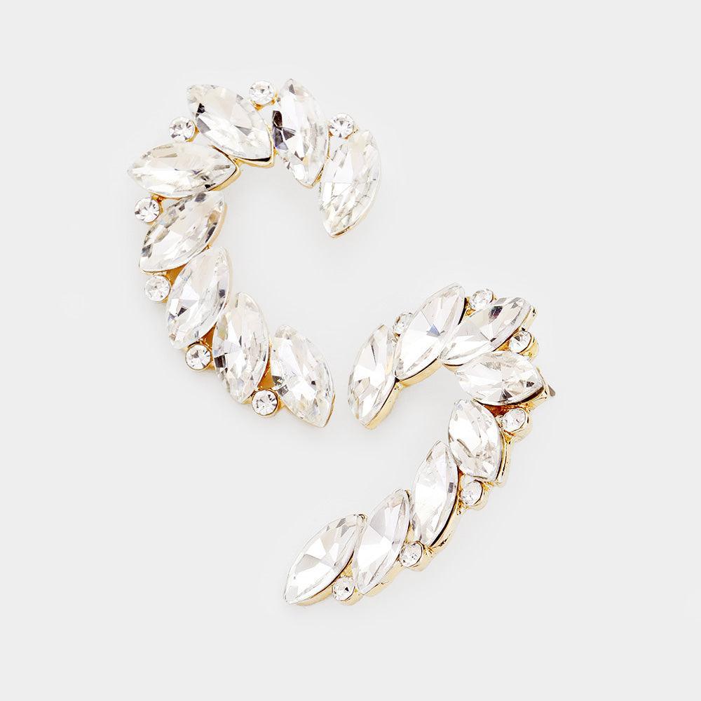 Gold Crystal Marquise Accented Evening Earrings - Jewelry Store by Erik Rayo
