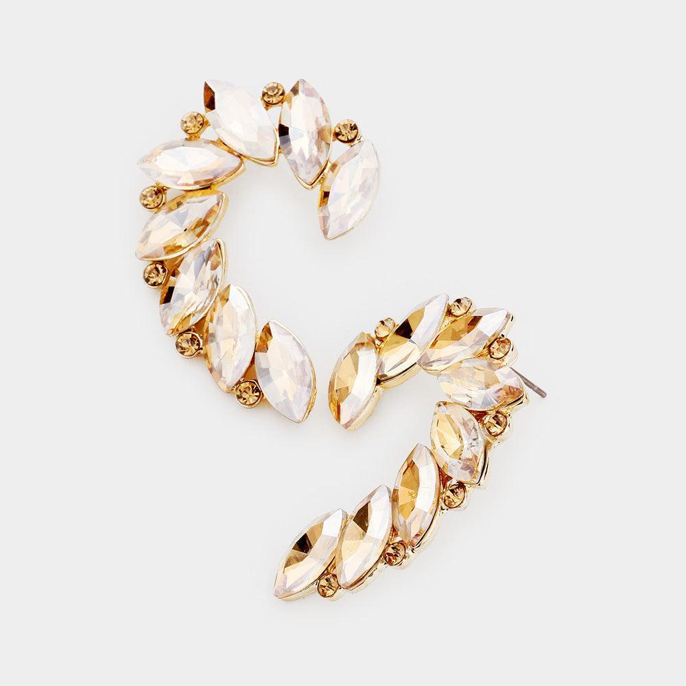 Gold Crystal Marquise Accented Evening Earrings - Jewelry Store by Erik Rayo