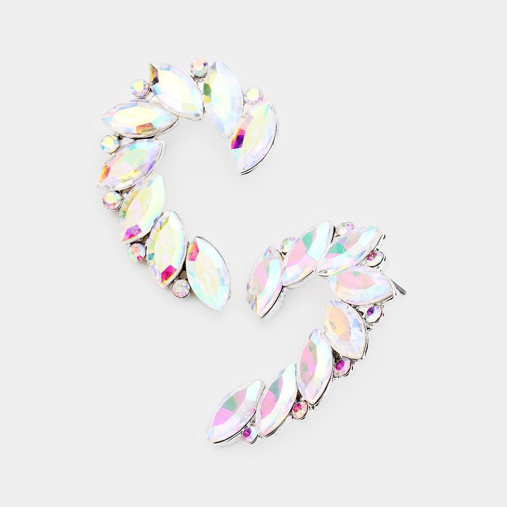 Silver Crystal Marquise Accented Evening Earrings - Jewelry Store by Erik Rayo
