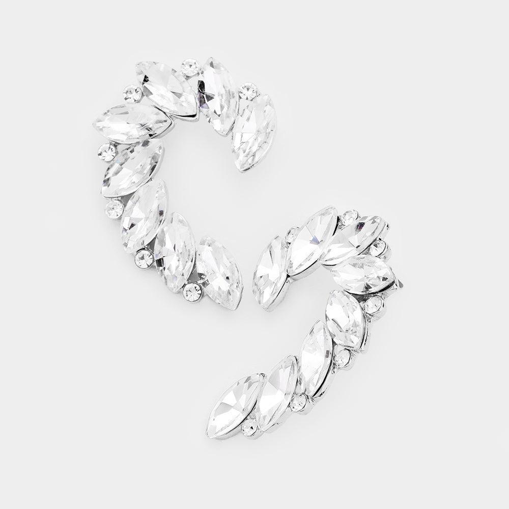 Silver Crystal Marquise Accented Evening Earrings - Jewelry Store by Erik Rayo