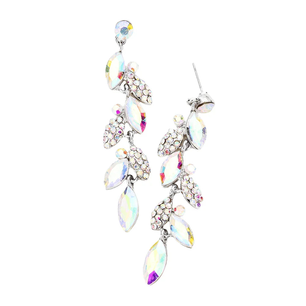 Silver Crystal Marquise Cluster Drop Evening Earrings - Jewelry Store by Erik Rayo