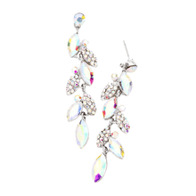 Load image into Gallery viewer, Silver Crystal Marquise Cluster Drop Evening Earrings
