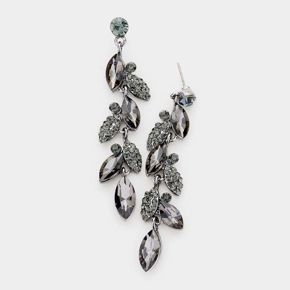 Black Crystal Marquise Cluster Drop Evening Earrings - Jewelry Store by Erik Rayo