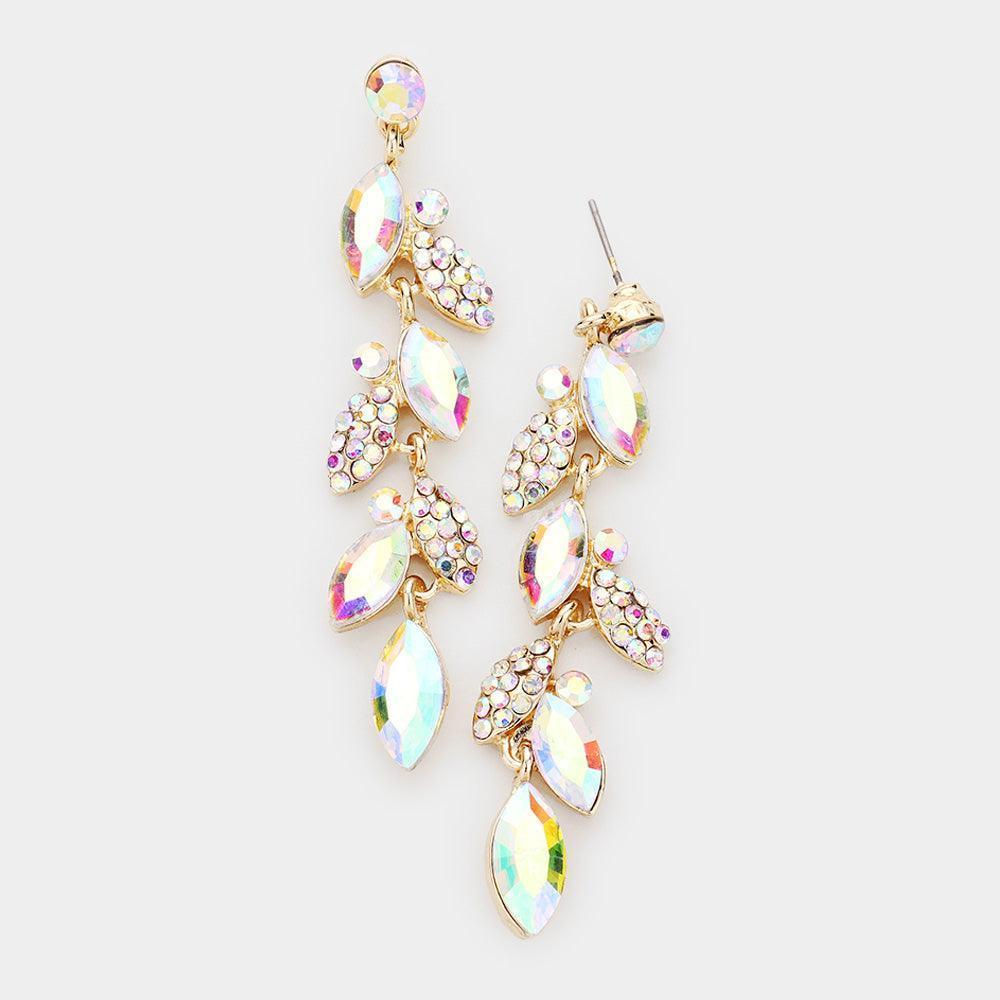 Gold Crystal Marquise Cluster Drop Evening Earrings - Jewelry Store by Erik Rayo