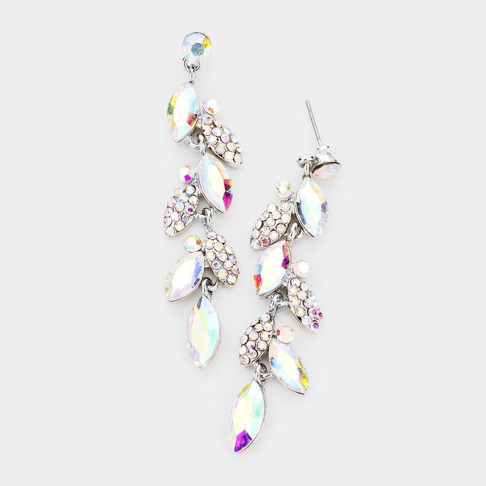 Silver Crystal Marquise Cluster Drop Evening Earrings - Jewelry Store by Erik Rayo