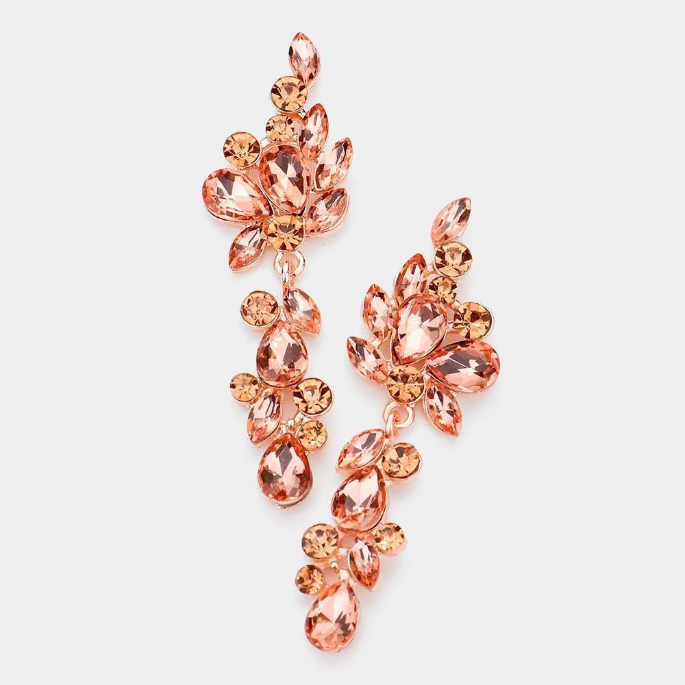 Peach Multi Stone Cluster Vine Dangle Evening Earrings - Jewelry Store by Erik Rayo
