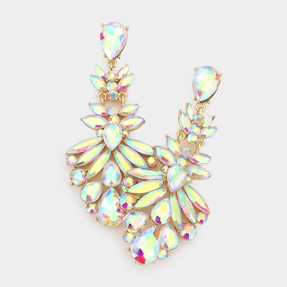 Gold Floral Crystal Chandelier Statement Evening Earrings - Jewelry Store by Erik Rayo