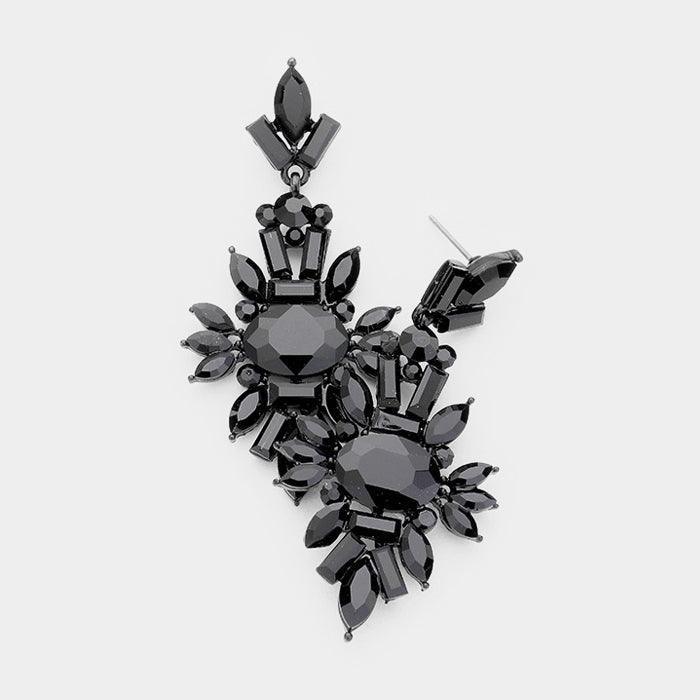 Black Marquise Crystal Cluster Evening Earrings - Jewelry Store by Erik Rayo