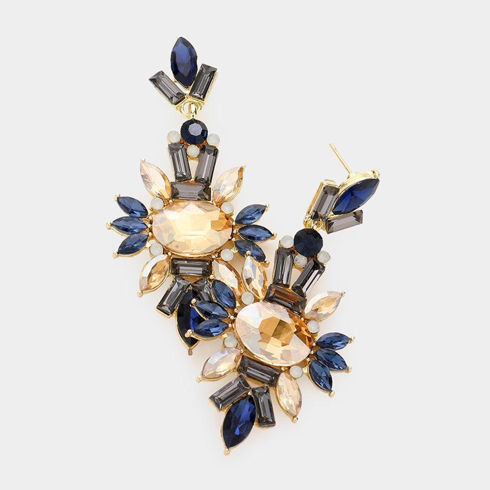 Blue Marquise Crystal Cluster Evening Earrings - Jewelry Store by Erik Rayo