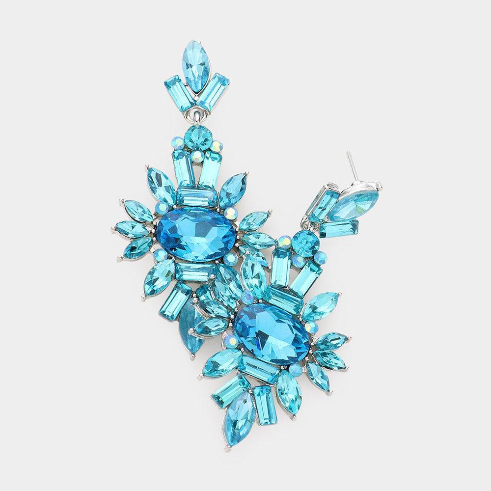 Aqua Marquise Crystal Cluster Evening Earrings - Jewelry Store by Erik Rayo
