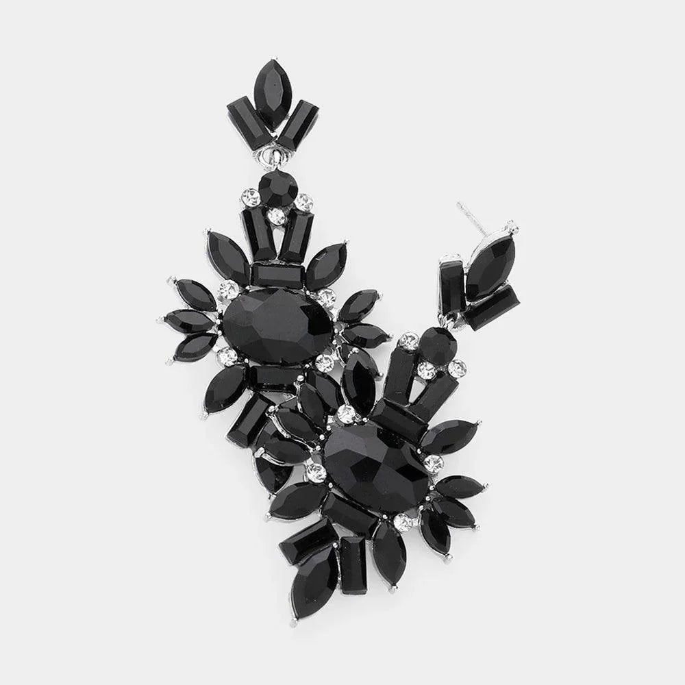 Black Marquise Crystal Cluster Evening Earrings - Jewelry Store by Erik Rayo